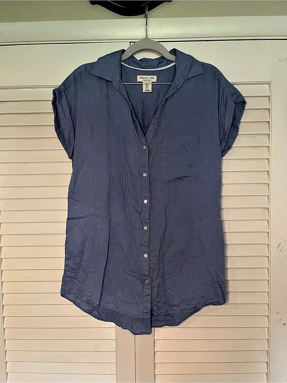 Rachel Zoe Blue Linen Button Down Shirt